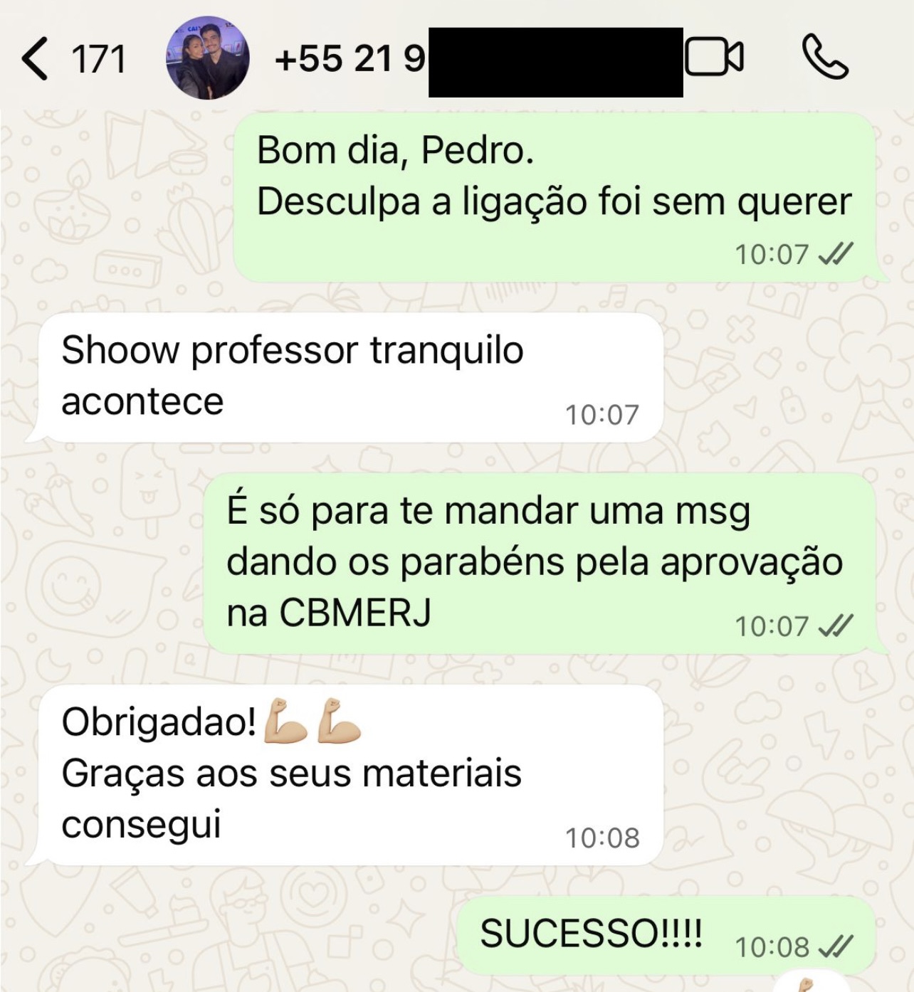 Depoimento WhatsApp — aluno aprovado na CBMERJ