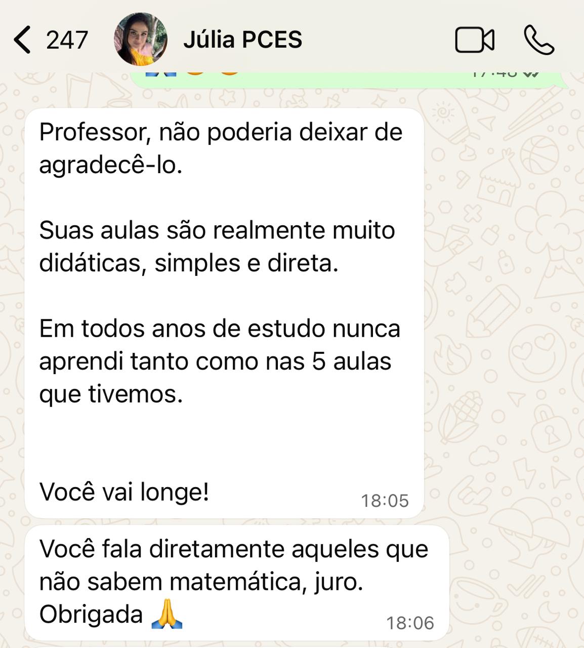 Depoimento WhatsApp — Júlia PCES